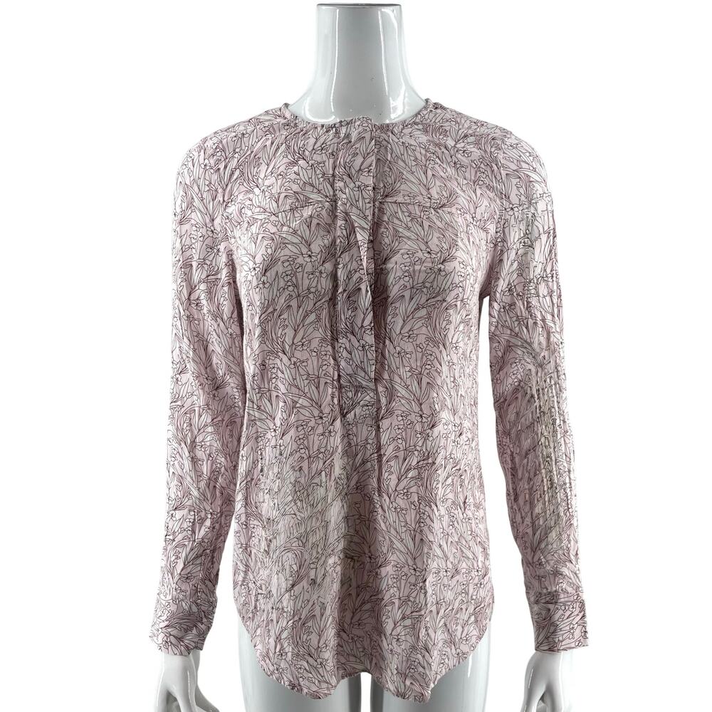J Crew Factory Womens Top Size Small Pink Floral Popover Button Neck Style C9954